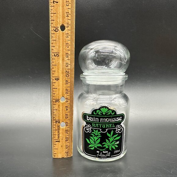 Vintage Bain Mousse Apothecary Jar 1960s Green Vanity Decor Mid Century Storage - Picture 9 of 12